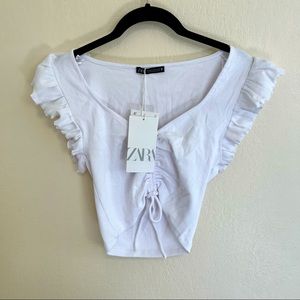 ZARA - White ruffle cropped top - Medium